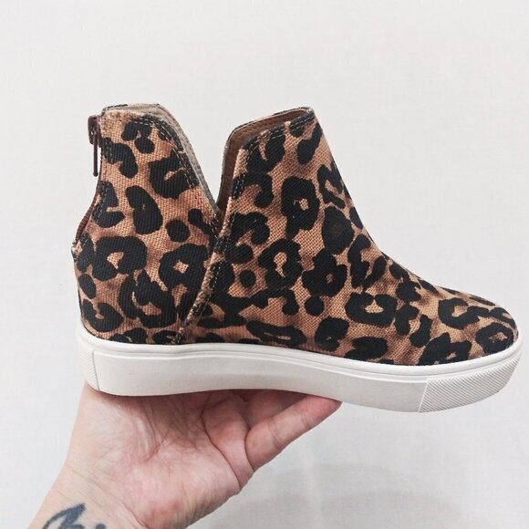 STEVE MADDEN Claud Leopard Print Back Zip Bootie High Top Wedge Sneaker Sz 5 NEW - Picture 4 of 12
